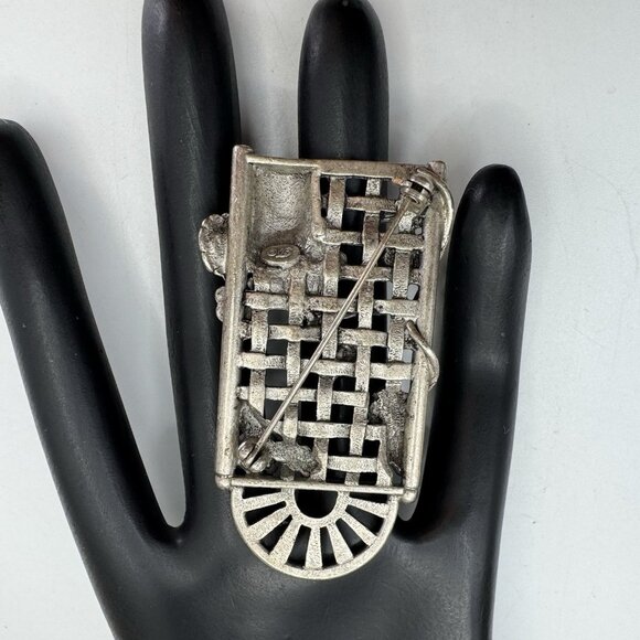 Vintage Danecraft Brooch Flower Garden Trellis Pots-Flowers '60's Silver -Tone - Picture 5 of 6